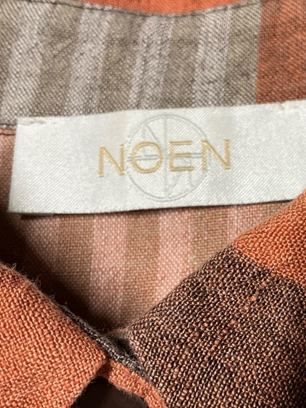 NOEN 100% Linen (Flax) Oversized Plaid Button Front Blouse US Sz 6 - Picture 5 of 10